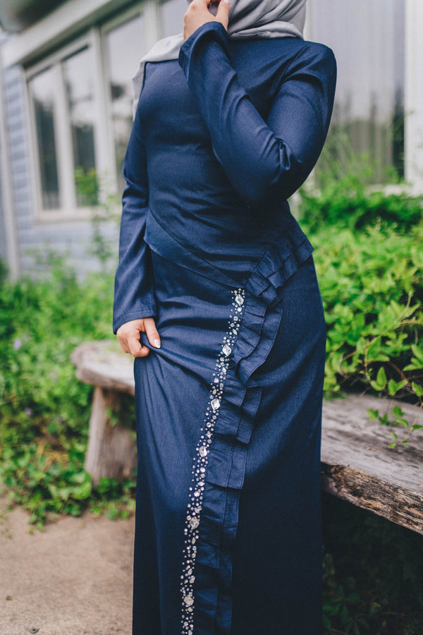 Lia Ruffle Maxi Dress- Navy