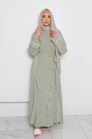 Dina Embroidery Abaya Set- Sage