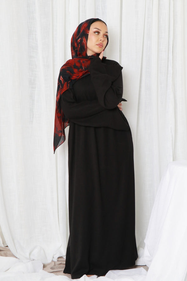 Tala premium Ribbed Knit Abaya- Black