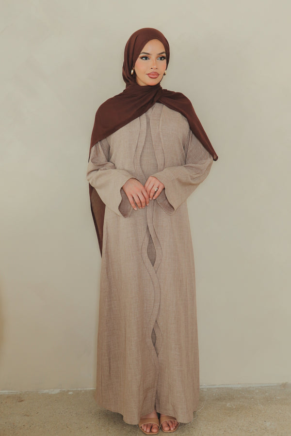 Dunya Linen Abaya Set- Taupe