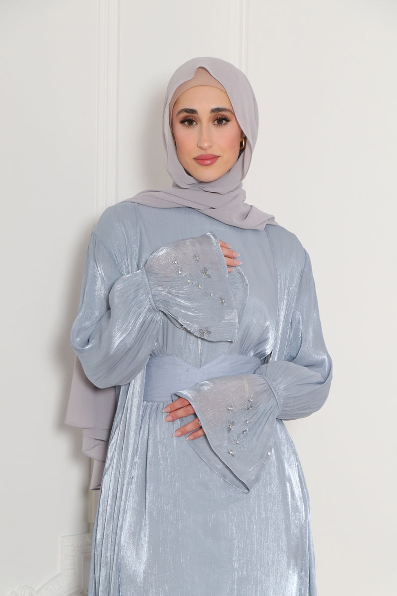 Safiya Organza Embroidery Set- Blue Gray