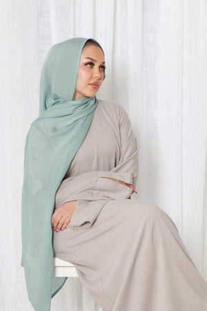 Soraya Embroidery linen Abaya- Gray