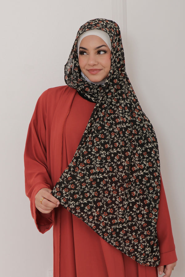 Floral Chiffon Scarf- Black