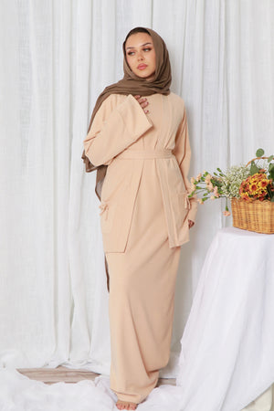 Belle premium Ribbed Knit Set- Beige