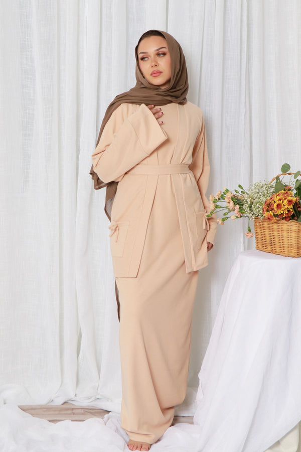 Belle premium Ribbed Knit Set- Beige