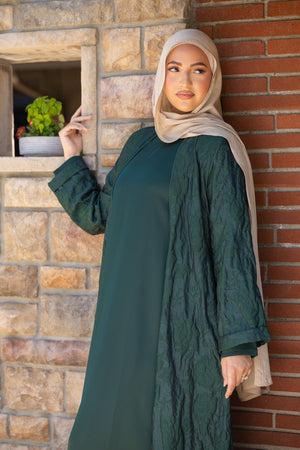 Safa Organza Abaya Set - Dark Green