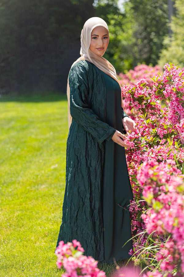 Safa Organza Abaya Set - Dark Green