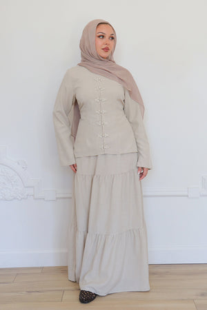 Mabel Linen Smock Skirt Set - Beige