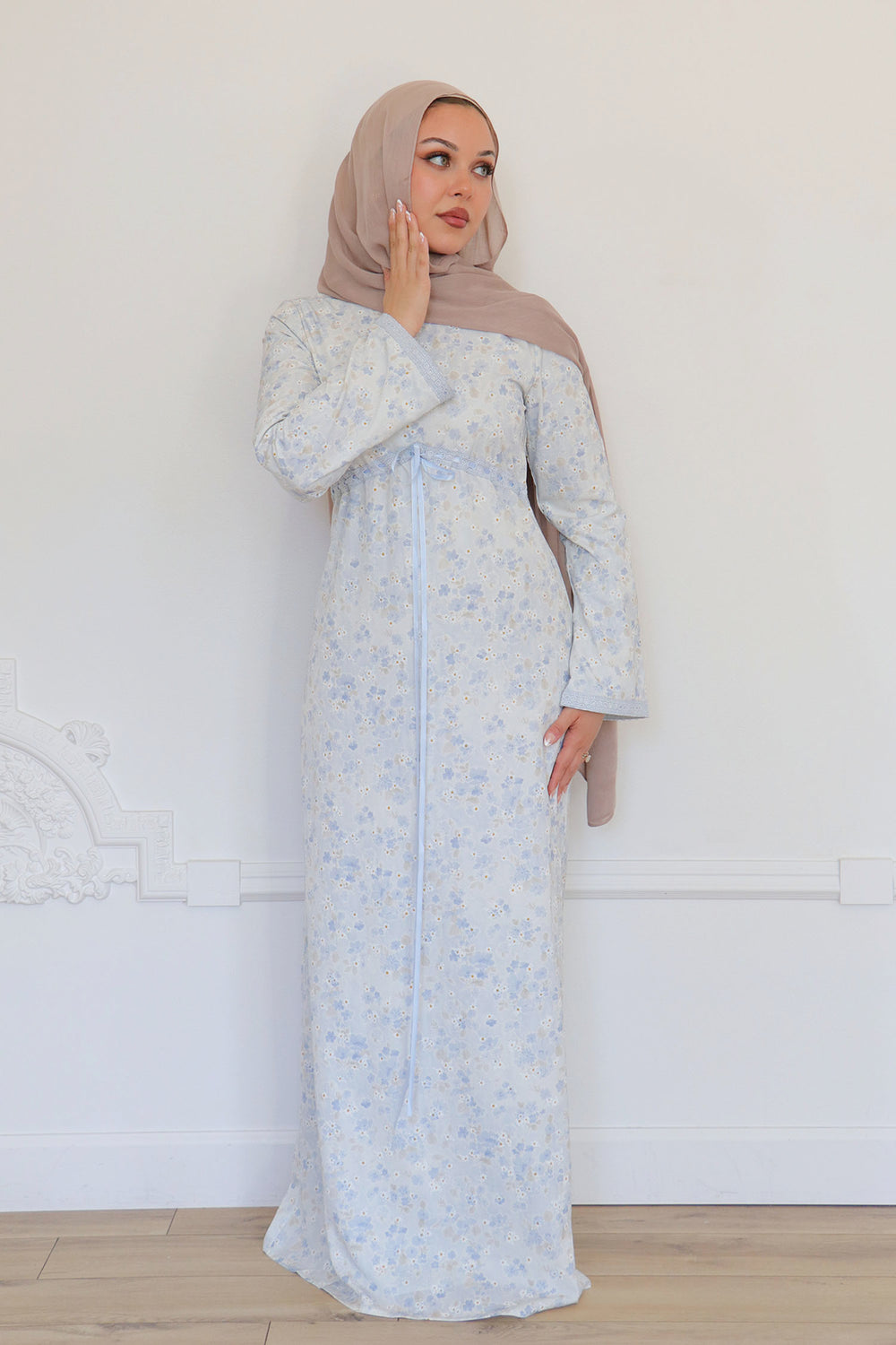 Evelyn Tie Maxi Dress - Dusty Blue
