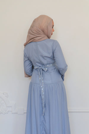 Soleil Embroidery Organza Dress - Blue Gray