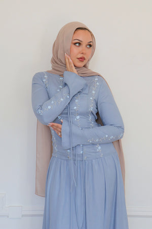 Soleil Embroidery Organza Dress - Blue Gray