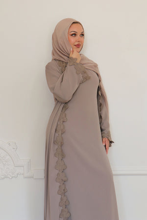 Malak Flower Abaya Set - Taupe