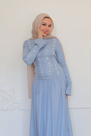 Soleil Embroidery Organza Dress - Blue Gray
