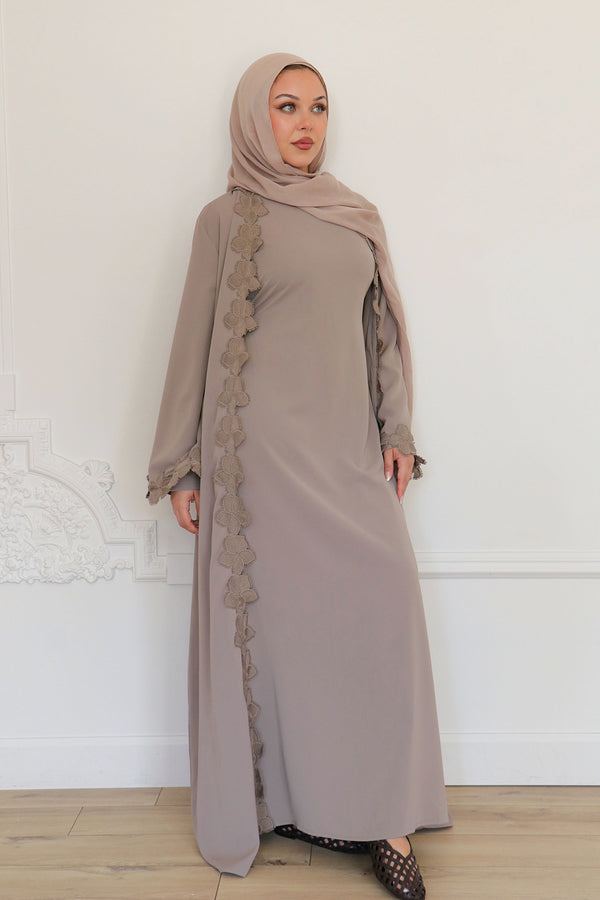 Malak Flower Abaya Set - Taupe