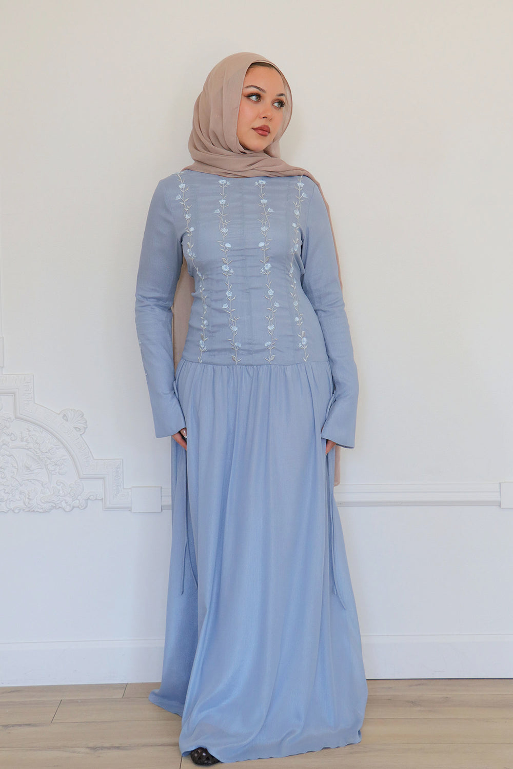 Soleil Embroidery Organza Dress - Blue Gray