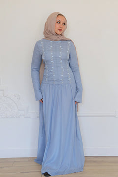 Soleil Embroidery Organza Dress - Blue Gray