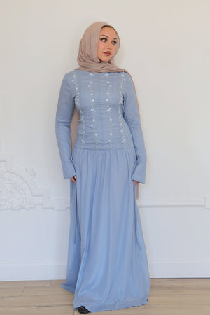 Soleil Embroidery Organza Dress - Blue Gray