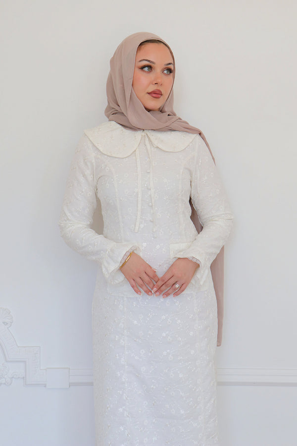 Elora Lace Floral Dress - Beige