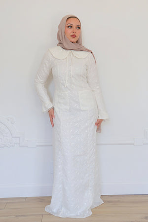 Elora Lace Floral Dress - Beige