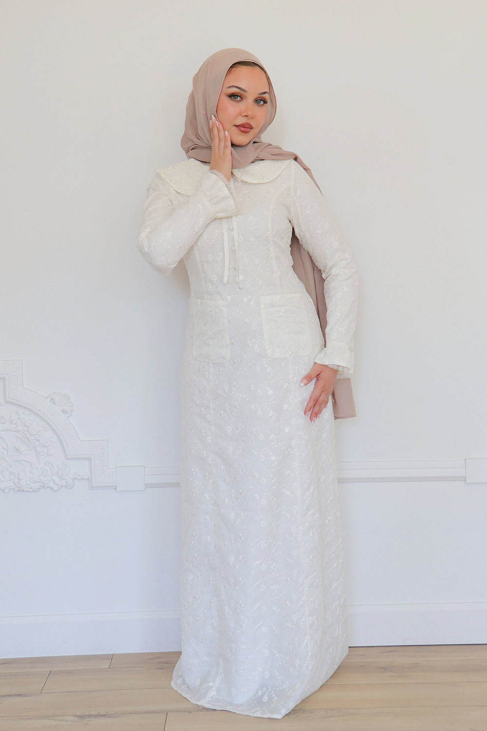 Elora Lace Floral Dress - Beige