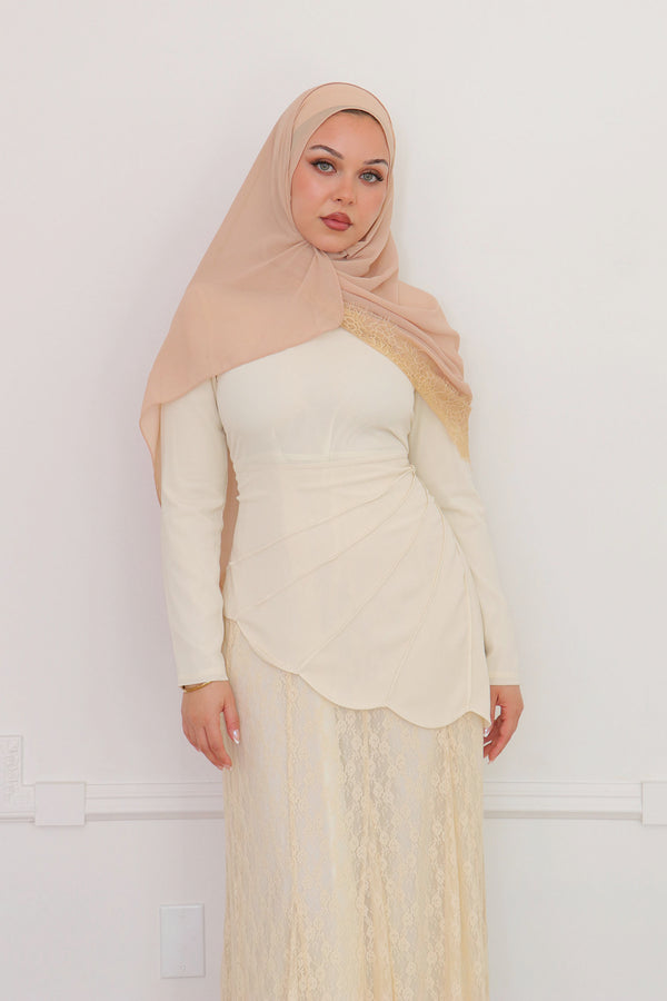 Aveline Textured Chiffon Lace Set - Butter