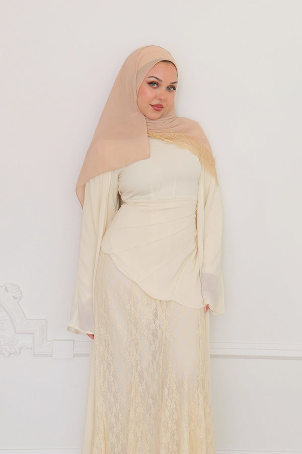 Aveline Textured Chiffon Lace Set - Butter