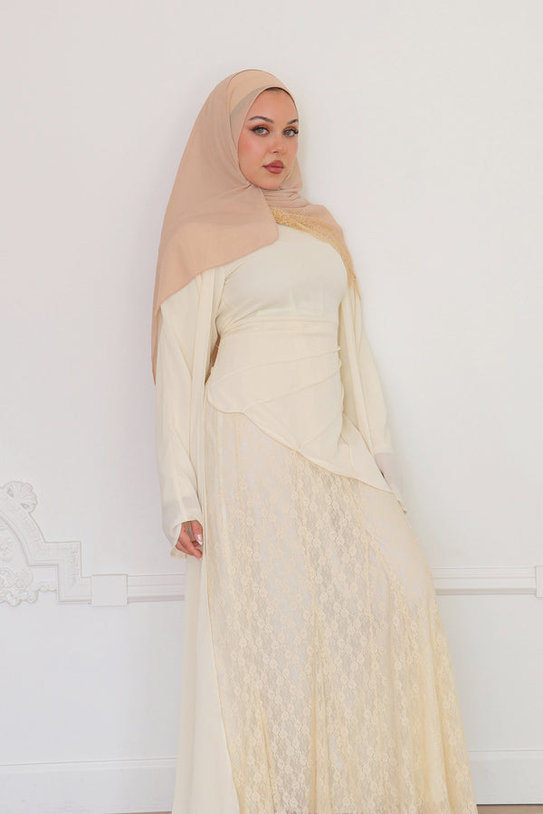 Aveline Textured Chiffon Lace Set - Butter