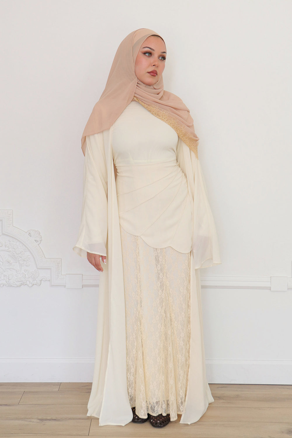 Aveline Textured Chiffon Lace Set - Butter