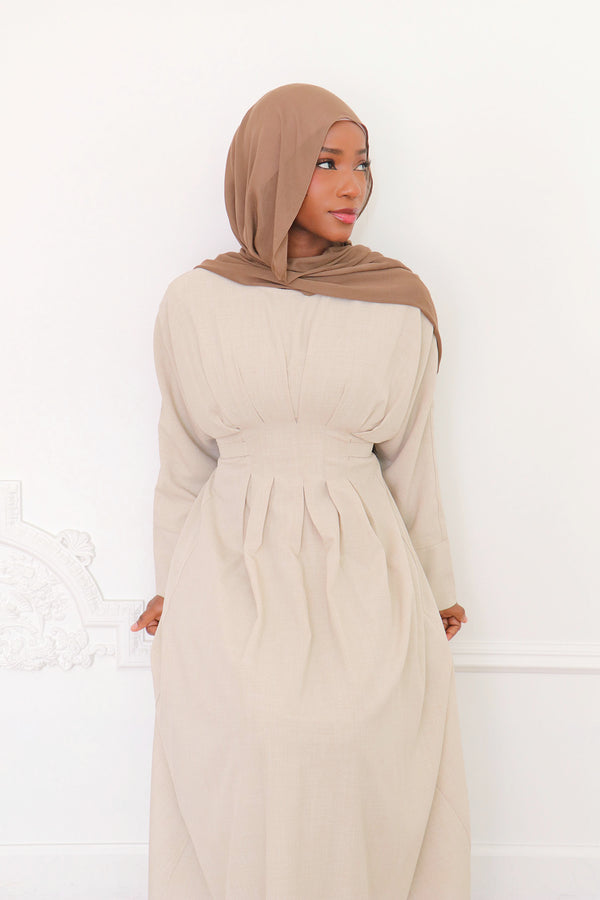 Sena Pleat Abaya - Beige