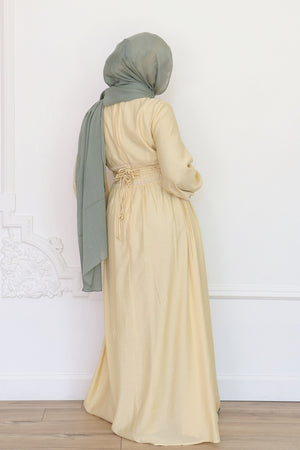 Amalia Embroidery Linen Dress - Butter Yellow
