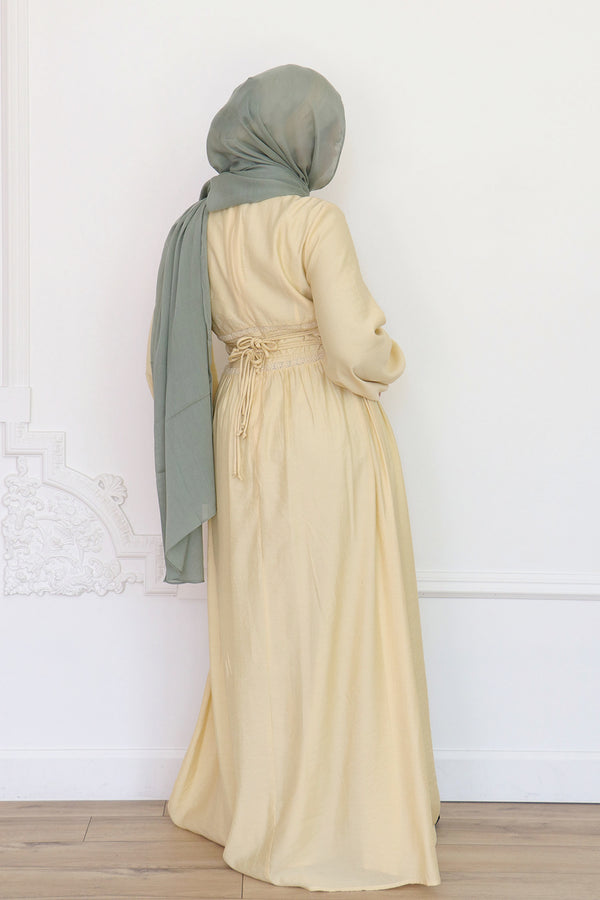 Amalia Embroidery Linen Dress - Butter Yellow