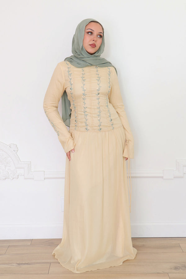 Soleil Embroidery Organza Dress - Butter Yellow