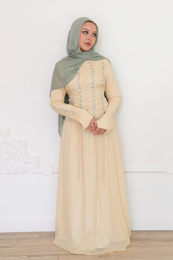 Soleil Embroidery Organza Dress - Butter Yellow