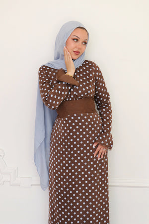 Elia Polka Dot Lace Dress - Brown/Blue
