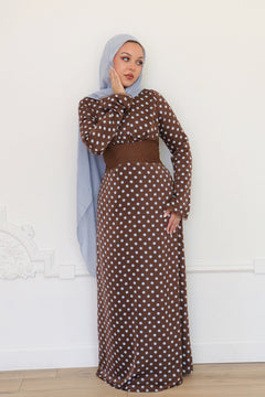 Elia Polka Dot Lace Dress - Brown/Blue