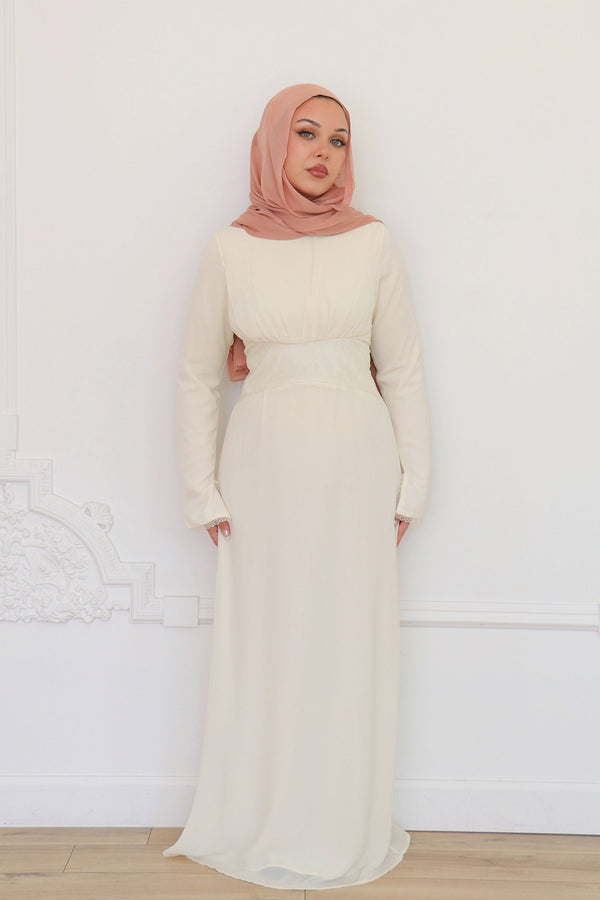 Elia chiffon Lace Dress - Beige