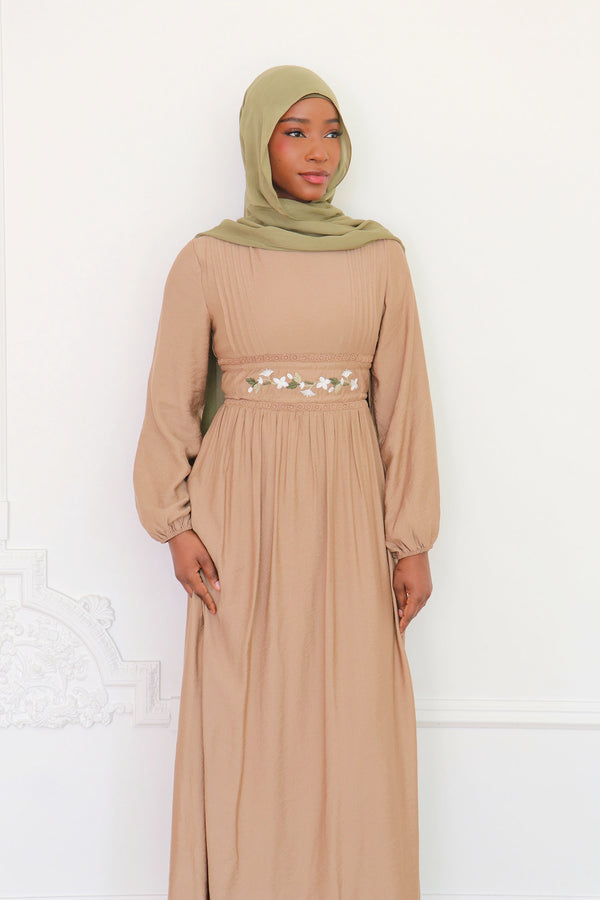 Amalia Embroidery Linen Dress - Nude Pink