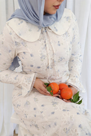 Elora Lace Floral Dress - Cream/Blue