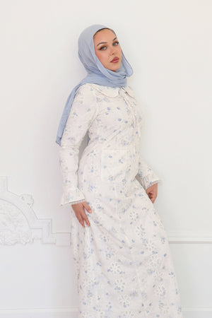 Elora Lace Floral Dress - Cream/Blue