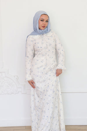 Elora Lace Floral Dress - Cream/Blue