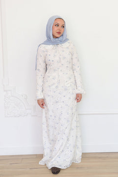 Elora Lace Floral Dress - Cream/Blue