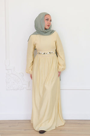 Amalia Embroidery Linen Dress - Butter Yellow