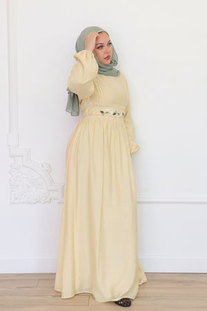 Amalia Embroidery Linen Dress - Butter Yellow