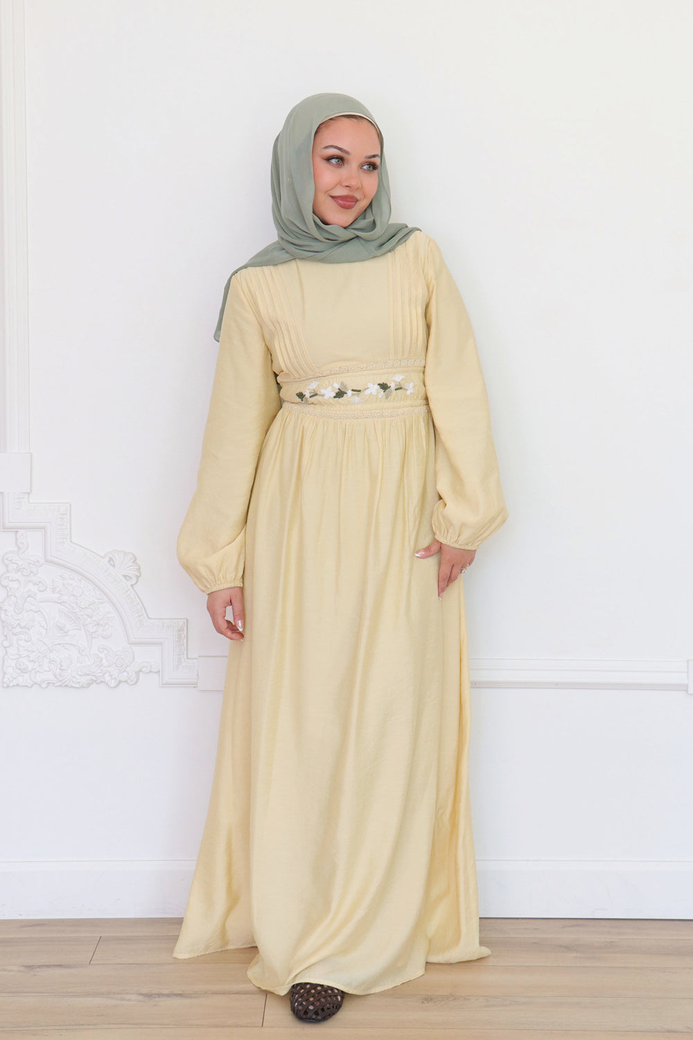 Amalia Embroidery Linen Dress - Butter Yellow