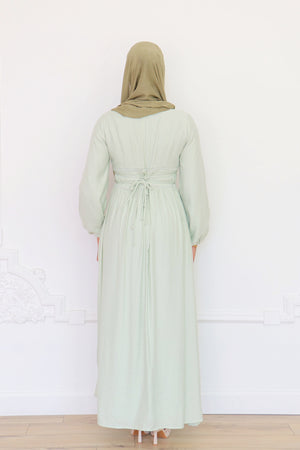 Amalia Embroidery Linen Dress - Sage