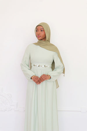 Amalia Embroidery Linen Dress - Sage