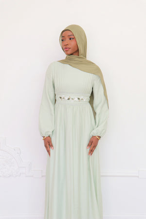 Amalia Embroidery Linen Dress - Sage