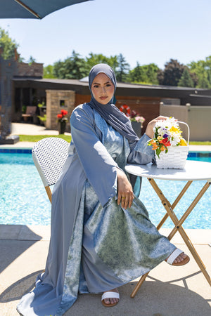 Nawra Reversible Abaya Set -  Blue Gray / Tie Dye