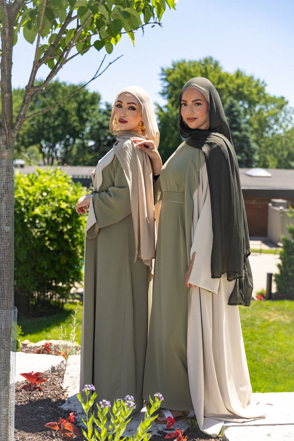 Nawra Reversible Abaya Set -  Sage / Sand