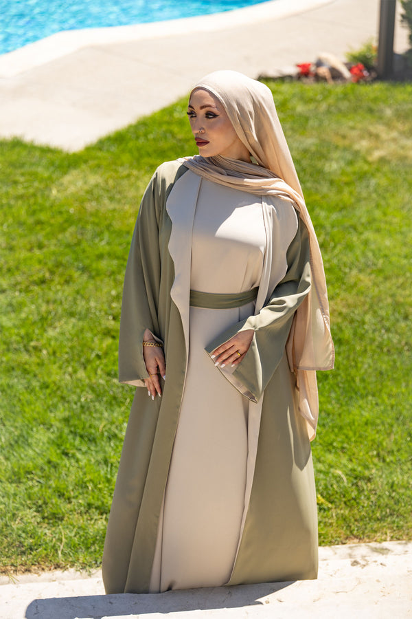 Nawra Reversible Abaya Set -  Sage / Sand